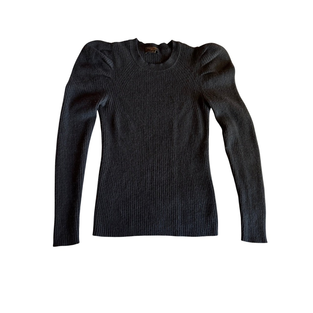 Charter Club Luxury Black 100% Cashmere Ribbed Puff Shoulder Sweater Medium